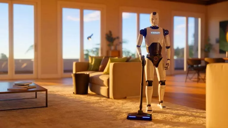 Illustration de Tesla Optimus effectuant des tâches ménagères avec autonomie. Image réalisée par IA.
