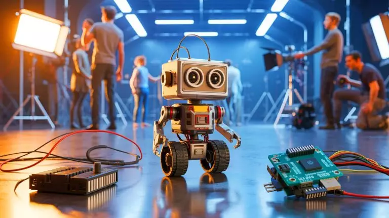 Illustration de Newt, le robot star du film "The Lightning Code". Image réalisée par IA.