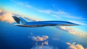 Illustration de l'avion XB-1 en vol supersonique sans boom sonore (création par IA, non réaliste). Crédit : Ideogram