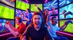 Illustration de streamers relevant le défi gaming des 10 victoires consécutives (création par IA, non réaliste). Crédit : Ideogram