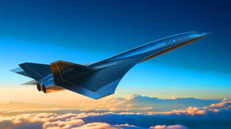 Illustration du concept de jet hypersonique A-HyM reliant Londres à New York en 45 minutes. Image réalisée par IA.