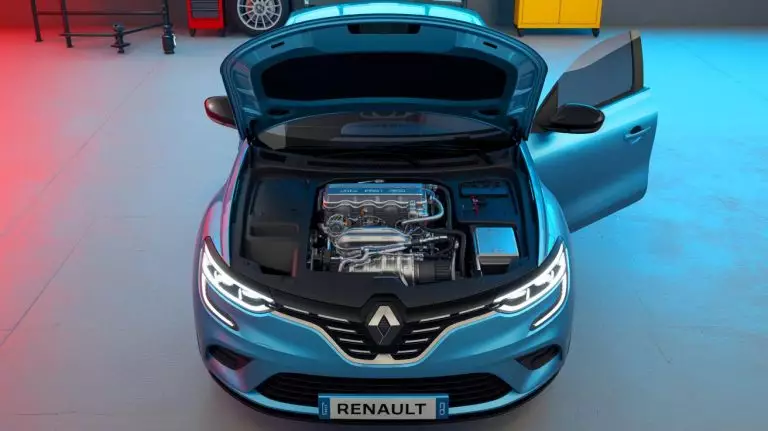 Illustration de l'innovation du moteur H13 bicombustible de Renault et Horse. Image réalisée par IA.