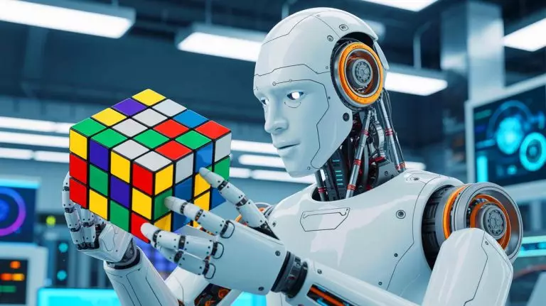 Illustration de "The Revenger", le robot conçu par Matt Pidden pour résoudre le Rubik's Cube 4x4 en un temps record. Image réalisée par IA.