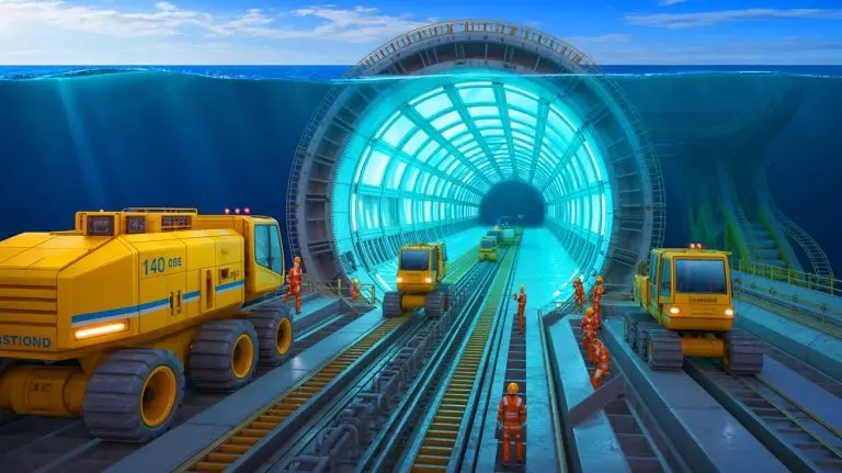 Illustration de la vision d'Elon Musk pour un tunnel reliant l'Amérique à l'Europe sous l'océan Atlantique. Image réalisée par IA.