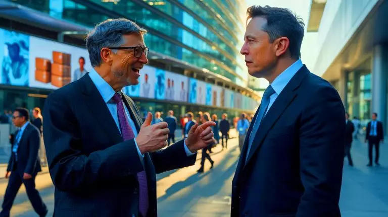 Illustration de la confrontation entre Bill Gates et Elon Musk sur l'impact des coupes budgétaires en aide internationale (création par IA, non réaliste). Crédit : Ideogram