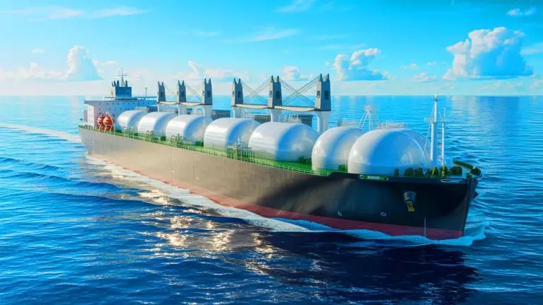 Illustration de la capture et du transport offshore de CO₂ par un navire innovant. Image réalisée par IA.