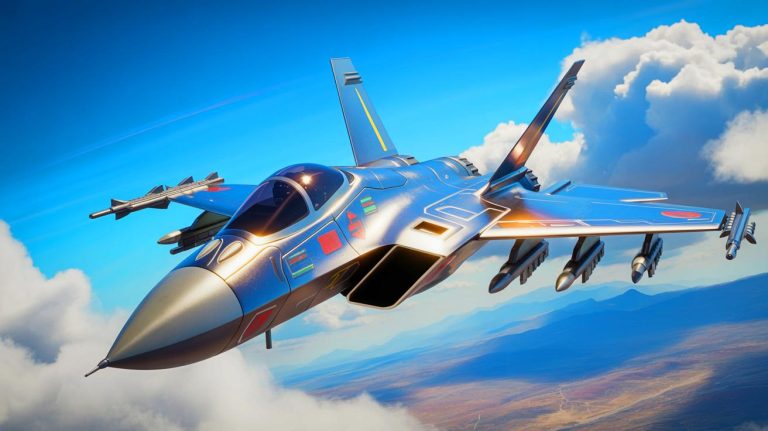 Illustration de l'avion de chasse F-47 de sixième génération avec ses caractéristiques avancées. Image réalisée par IA.