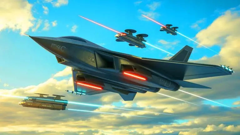 Illustration de l'avion de chasse furtif F-47 présenté par Donald Trump (création par IA, non réaliste). Crédit : Ideogram