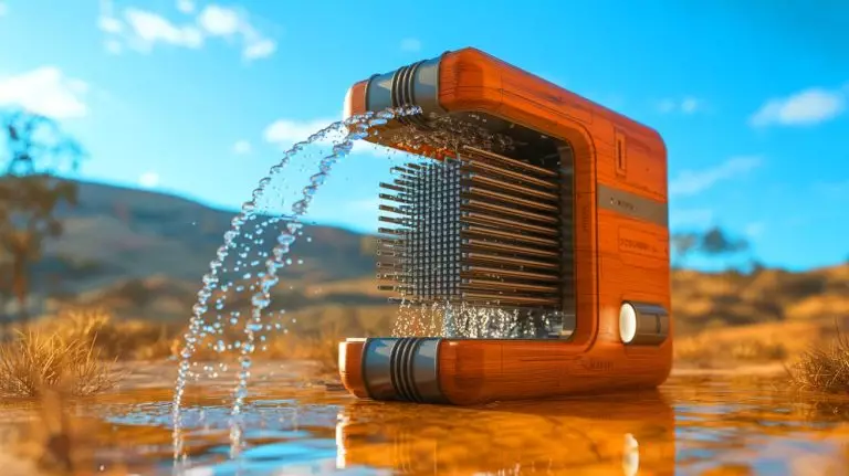 Illustration de l'appareil spongieux à base de bois extrayant l'eau de l'air grâce à l'énergie solaire (création par IA, non réaliste). Crédit : Ideogram