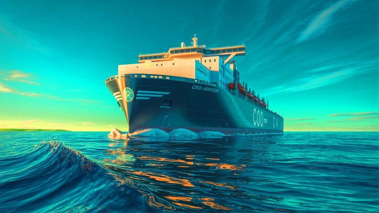 Illustration du transporteur de CO₂ en mer du Nord pour le projet Greensand. Image réalisée par IA.