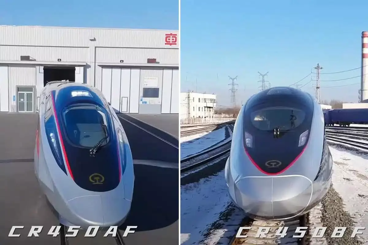 Les deux modèles prototypes de trains à grande vitesse nommés CR450AF et CR450BF.