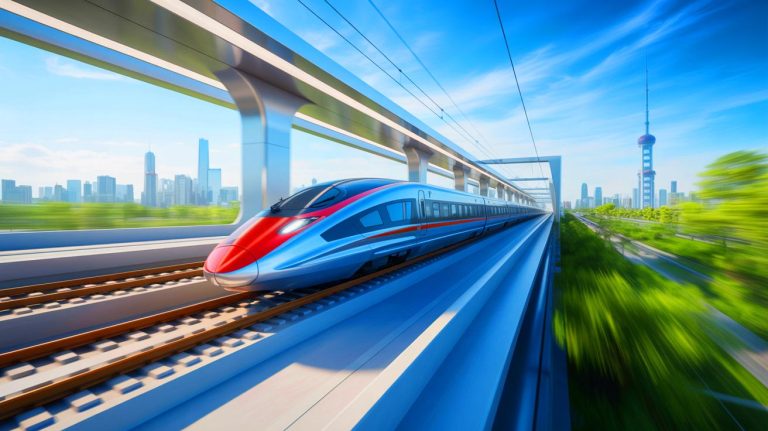 Illustration de prototypes de trains à grande vitesse chinois atteignant 450 km/h (création par IA, illustration non réaliste). Crédit : Ideogram.