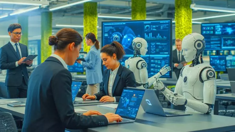 Illustration de l'évolution du marché du travail avec l'essor des technologies et l'automatisation. Image réalisée par IA.