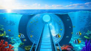 Illustration de la connexion entre l'Afrique et l'Europe via le tunnel sous le détroit de Gibraltar. Image réalisée par IA.
