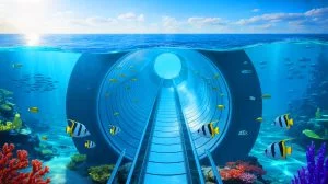 Illustration de la connexion entre l'Afrique et l'Europe via le tunnel sous le détroit de Gibraltar. Image réalisée par IA.