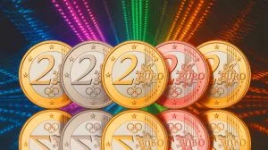 Illustration de pièces de 2 euros commémoratives des Jeux Olympiques 2024. Image réalisée par IA.