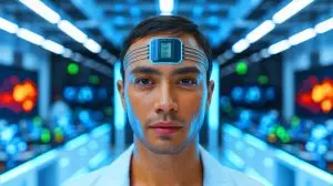 Illustration de l'e-tattoo surveillant la charge mentale en temps réel. Image réalisée par IA.