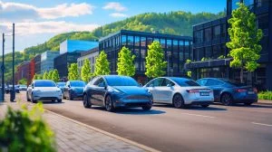 Illustration de la hausse des ventes de Tesla en Norvège malgré un déclin global. Image réalisée par IA.