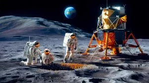 Illustration de la découverte de perles de verre sur la Lune révélées grâce aux avancées technologiques. Image réalisée par IA.