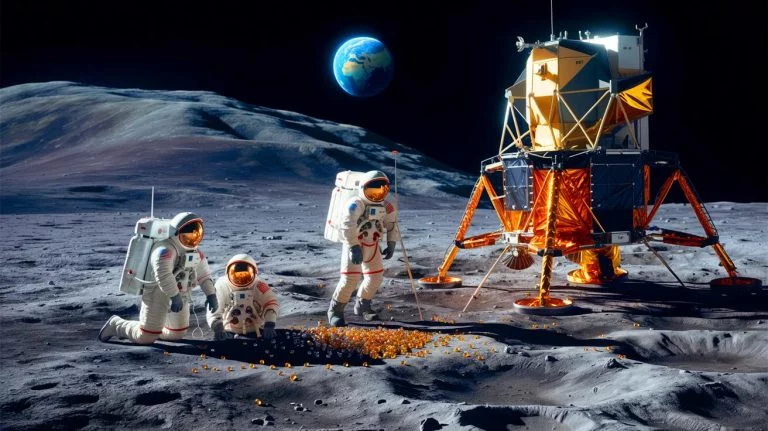 « Ils avaient raté ce trésor lunaire en 1972 » : une découverte stupéfiante surgit 50 ans après les missions Apollo Illustration de la découverte de perles de verre sur la Lune révélées grâce aux avancées technologiques. Image réalisée par IA.