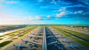 Illustration de l'immensité et de l'ingéniosité des plus grands aéroports du monde. Image réalisée par IA.