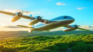 Illustration de la nouvelle architecture d'avion hybride proposée par Helix pour réduire la consommation de carburant. Image réalisée par IA.