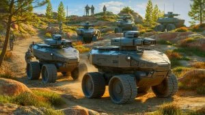 Illustration de l'inefficacité des robots de combat terrestres dans l'armée française. Image réalisée par IA.