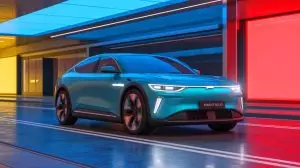 Illustration de la Maextro S800, un véhicule électrique innovant avec des caractéristiques technologiques avancées. Image réalisée par IA.