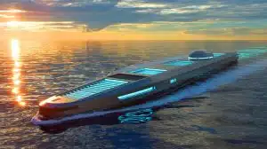 Illustration de navires nucléaires innovants en mer pour une autonomie énergétique prolongée. Image réalisée par IA.