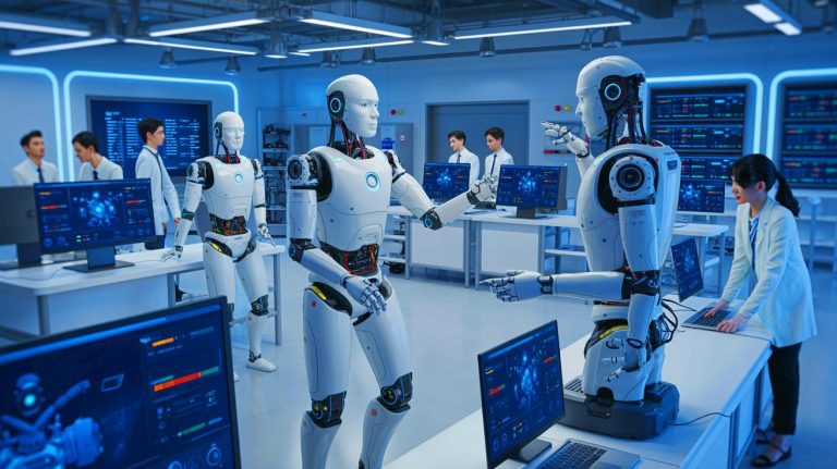 Illustration de l'innovation chinoise dans la robotique avec le système d'exploitation Intewell. Image réalisée par IA.