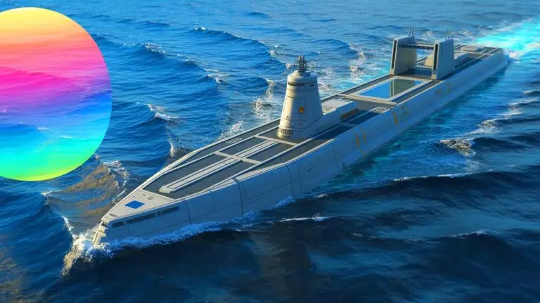 Illustration de navires nucléaires autonomes en mer. Image réalisée par IA.