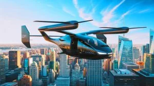 Illustration de l'eVTOL biplace Govy AirCab du Groupe GAC présenté lors de l'Exposition internationale de Hong Kong. Image réalisée par IA.