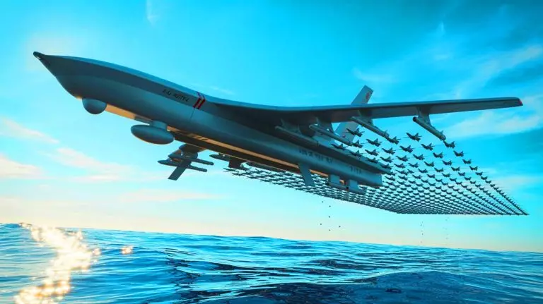 Illustration de l'ambitieux porte-drones Jiu Tian de l'Armée populaire de libération chinoise. Image réalisée par IA.