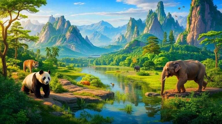 La Chine se lance dans un chantier écologique colossal : un réseau de parcs nationaux plus vaste que tous les autres Illustration de la création du plus grand réseau de parcs nationaux en Chine. Image réalisée par IA.