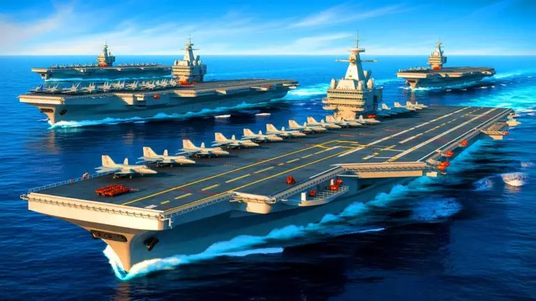 Illustration de la flotte de porte-avions chinois en pleine mer. Image réalisée par IA.