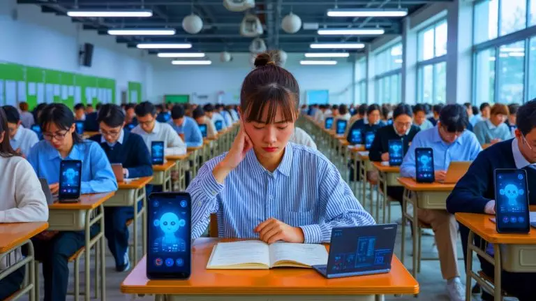 Illustration de la lutte contre la triche à l'intelligence artificielle lors des examens en Chine. Image réalisée par IA.