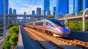 Illustration de la nouvelle génération de trains à grande vitesse CR450 en Chine. Image réalisée par IA.