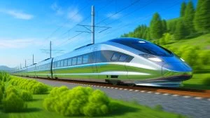 Illustration de la nouvelle génération de trains CR450 en Chine, atteignant 400 km/h. Image réalisée par IA.