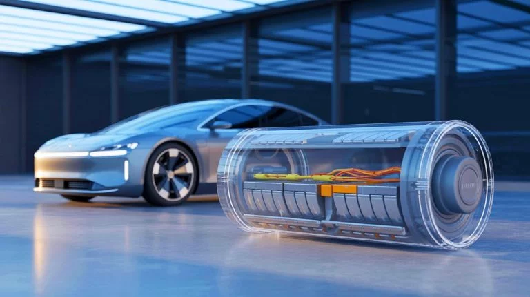 Illustration de la batterie lithium-air promettant une densité énergétique quadruplée. Image réalisée par IA.