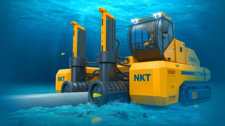 Illustration de la trancheuse sous-marine T3600 d'NKT, conçue pour protéger les câbles haute tension. Image réalisée par IA.