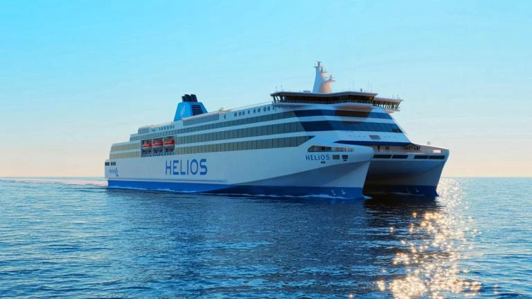 Illustration de la Helios, le plus grand ferry électrique au monde pour passagers et voitures. Image réalisée par IA.