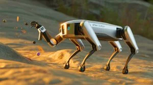Illustration de ANYmal, le robot quadrupède de l'ETH Zurich, en action dans un environnement complexe. Image réalisée par IA.