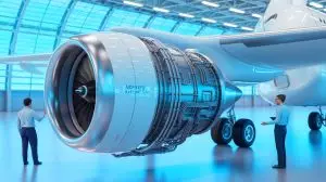 Illustration de la certification du moteur électrique Engineus 100 de Safran. Image réalisée par IA.