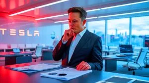 Illustration de l'engagement d'Elon Musk envers Tesla et ses conséquences sur l'entreprise. Image réalisée par IA.