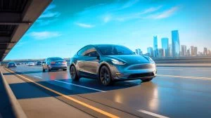Illustration de la Tesla Model Y effectuant une livraison autonome. Image réalisée par IA.