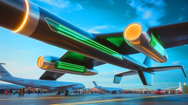Le ciel en pleine mutation : comment StellarJet et son stockage à hydrogène solide s’apprêtent à bouleverser l’industrie aéronautique européenne dès 2025 Illustration de l'unité de stockage solide d'hydrogène de StellarJet et du propulseur électrique. Image réalisée par IA.