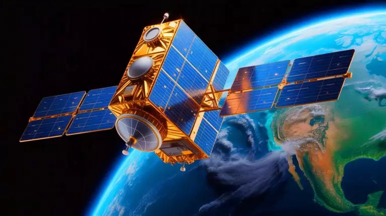Illustration de satellites Kuiper d'Amazon en orbite autour de la Terre. Image réalisée par IA.