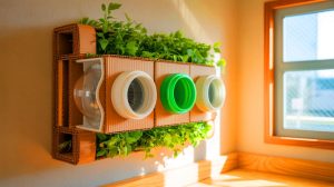 Illustration de l'« Eco Freezer Slim », un système de ventilation écologique sans électricité. Image réalisée par IA.