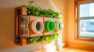 Illustration de l'« Eco Freezer Slim », un système de ventilation écologique sans électricité. Image réalisée par IA.