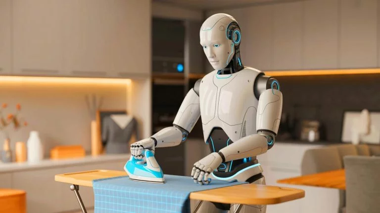 Illustration de l'innovation technologique de NEURA Robotics avec un robot humanoïde cognitif. Image réalisée par IA.